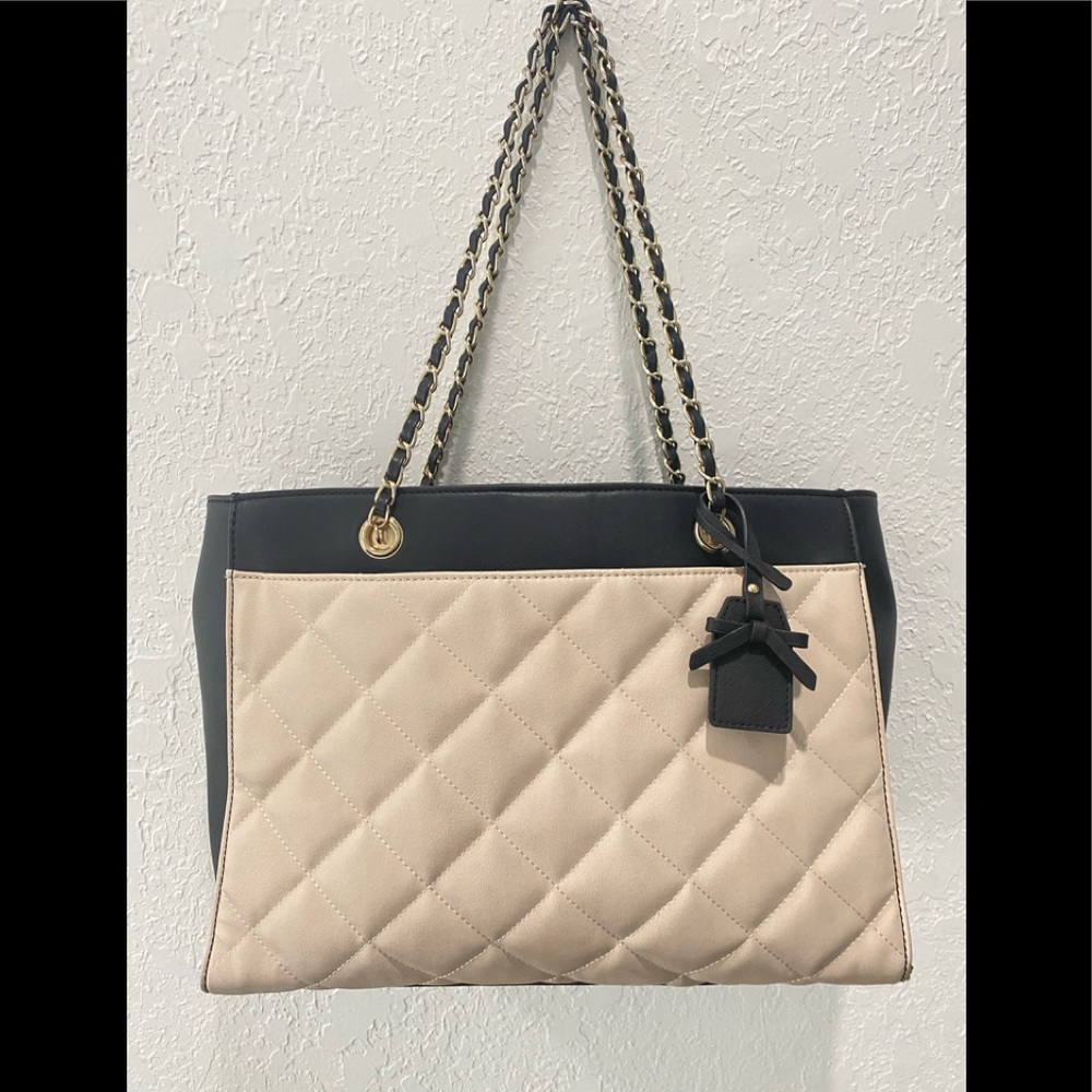 Quilted colorblock tote bag